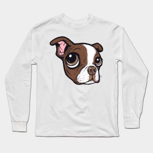 Brown Boston Terrier Face Long Sleeve T-Shirt